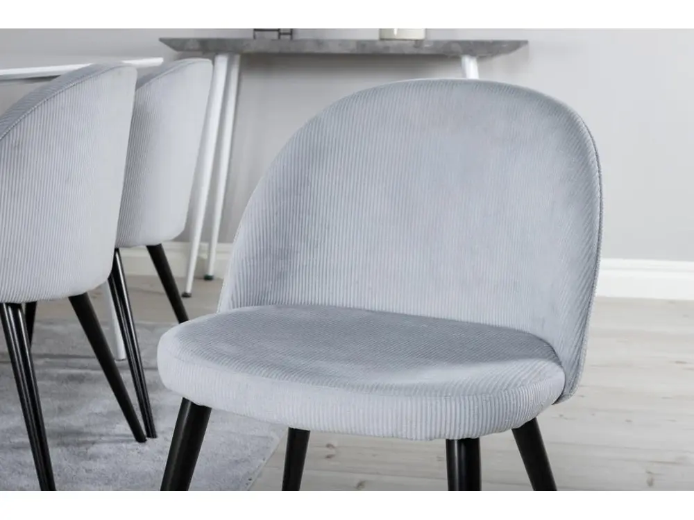 Polar180X90WHWH ensemble table, table blanc et 6 Tissu doux chaises Velours côtelé grisclair, noir. avec certificat PEFC