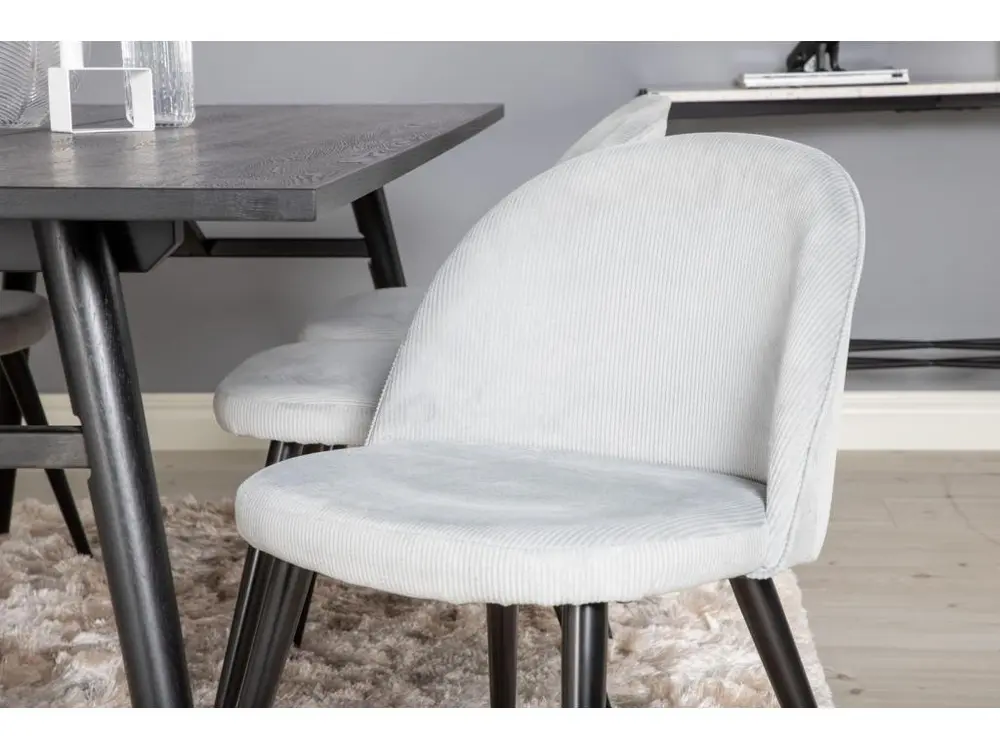 Sleek ensemble table, table extensible longueur cm195 / 280 noir et 6 Panne chaises Velours côtelé grisclair, noir. - Haut...