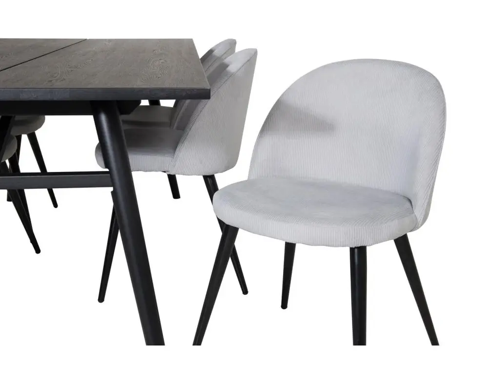 Sleek ensemble table, table extensible longueur cm195 / 280 noir et 6 Panne chaises Velours côtelé grisclair, noir. - Haut...