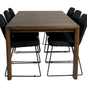 SliderOS ensemble table, table extensible longueur cm170 / 250 enfumé chêne et 6 Muce chaises noir. pour configuration en L