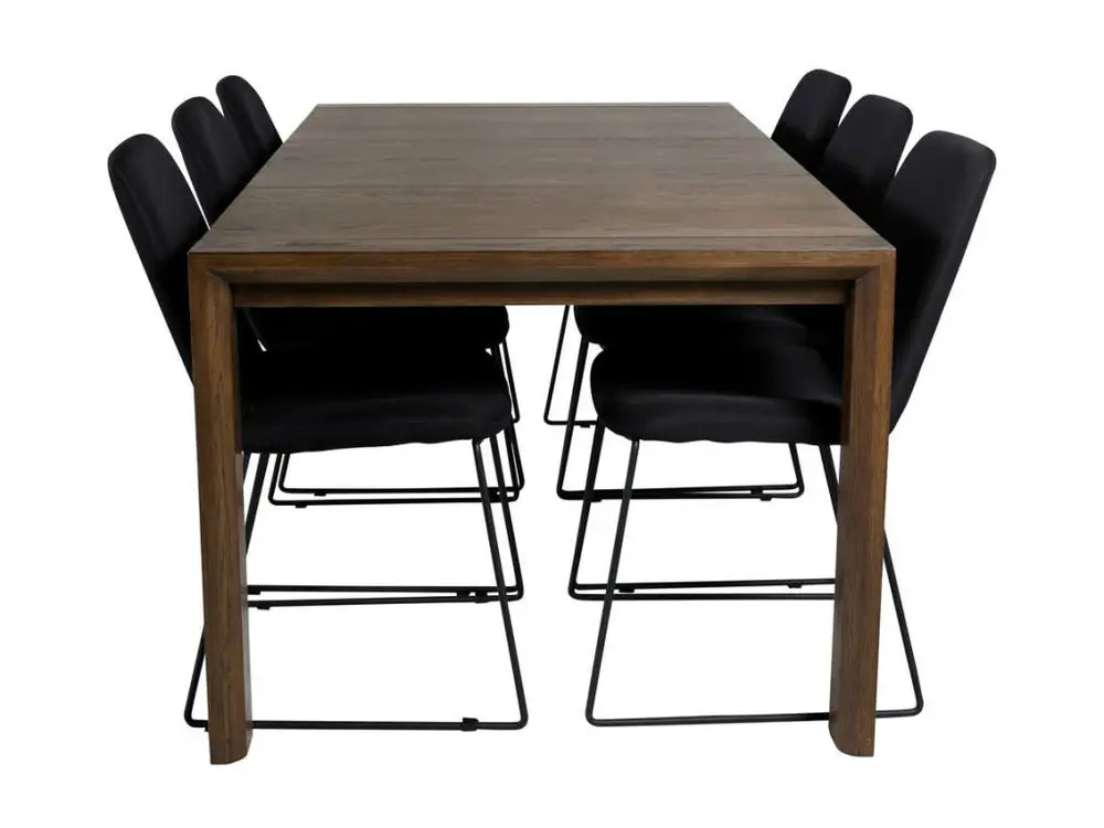 SliderOS ensemble table, table extensible longueur cm170 / 250 enfumé chêne et 6 Muce chaises noir. pour configuration en L