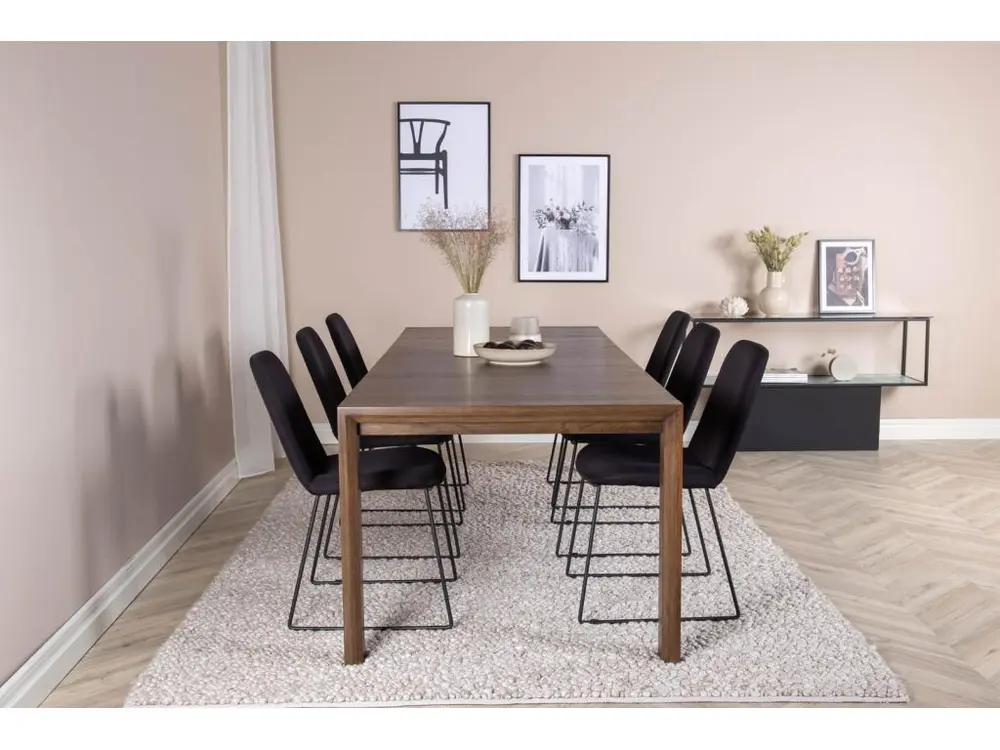 SliderOS ensemble table, table extensible longueur cm170 / 250 enfumé chêne et 6 Muce chaises noir. pour configuration en L