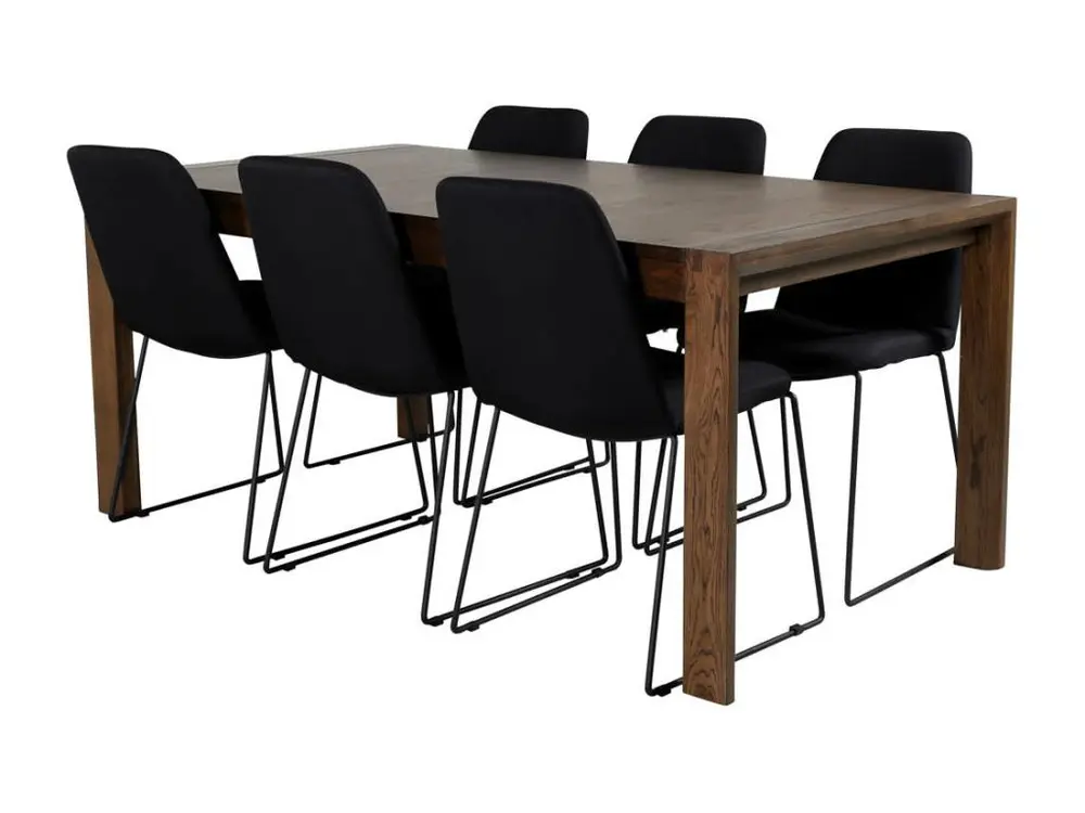 SliderOS ensemble table, table extensible longueur cm170 / 250 enfumé chêne et 6 Muce chaises noir. pour configuration en L