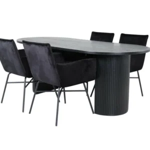 Surface de travail antidérapante BiancaBL ensemble table, table noir et 4 Pippi chaises Velours noir.