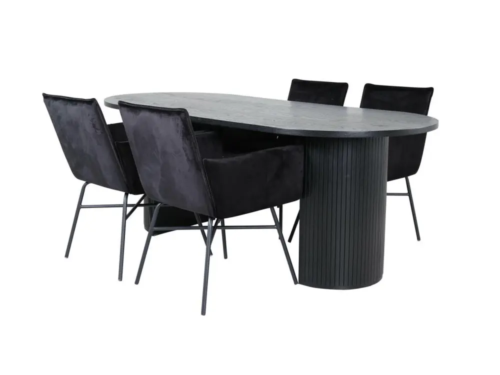 Surface de travail antidérapante BiancaBL ensemble table, table noir et 4 Pippi chaises Velours noir.