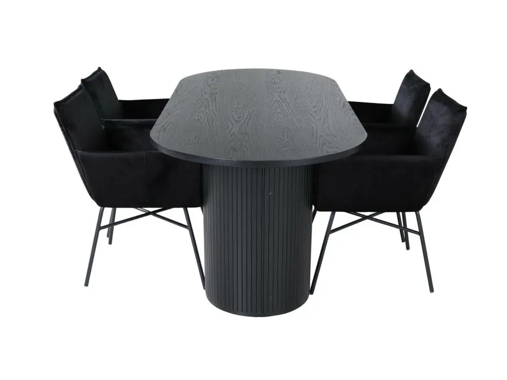 Surface de travail antidérapante BiancaBL ensemble table, table noir et 4 Pippi chaises Velours noir.