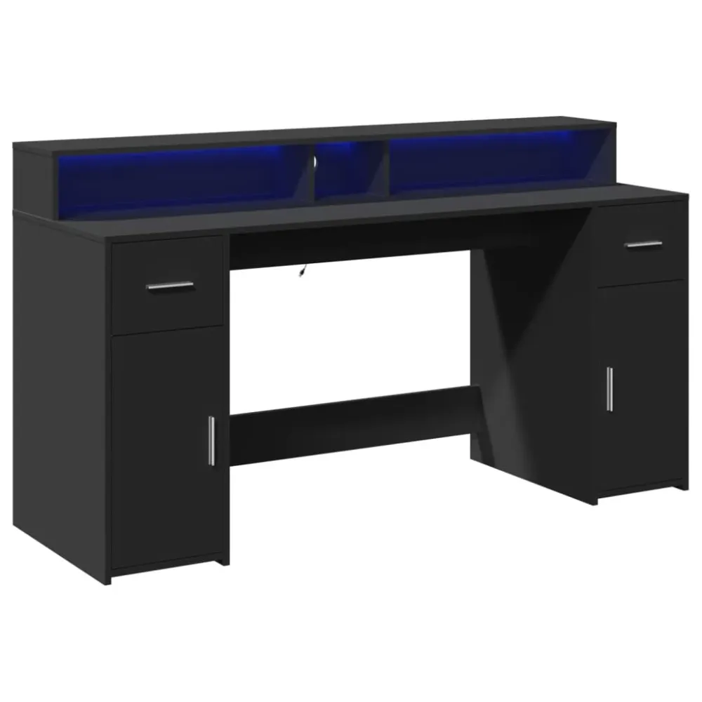 Surface de travail antidérapante Bureau table poste de travail meuble d'ordinateur informatique étude avec lumières LED 16...