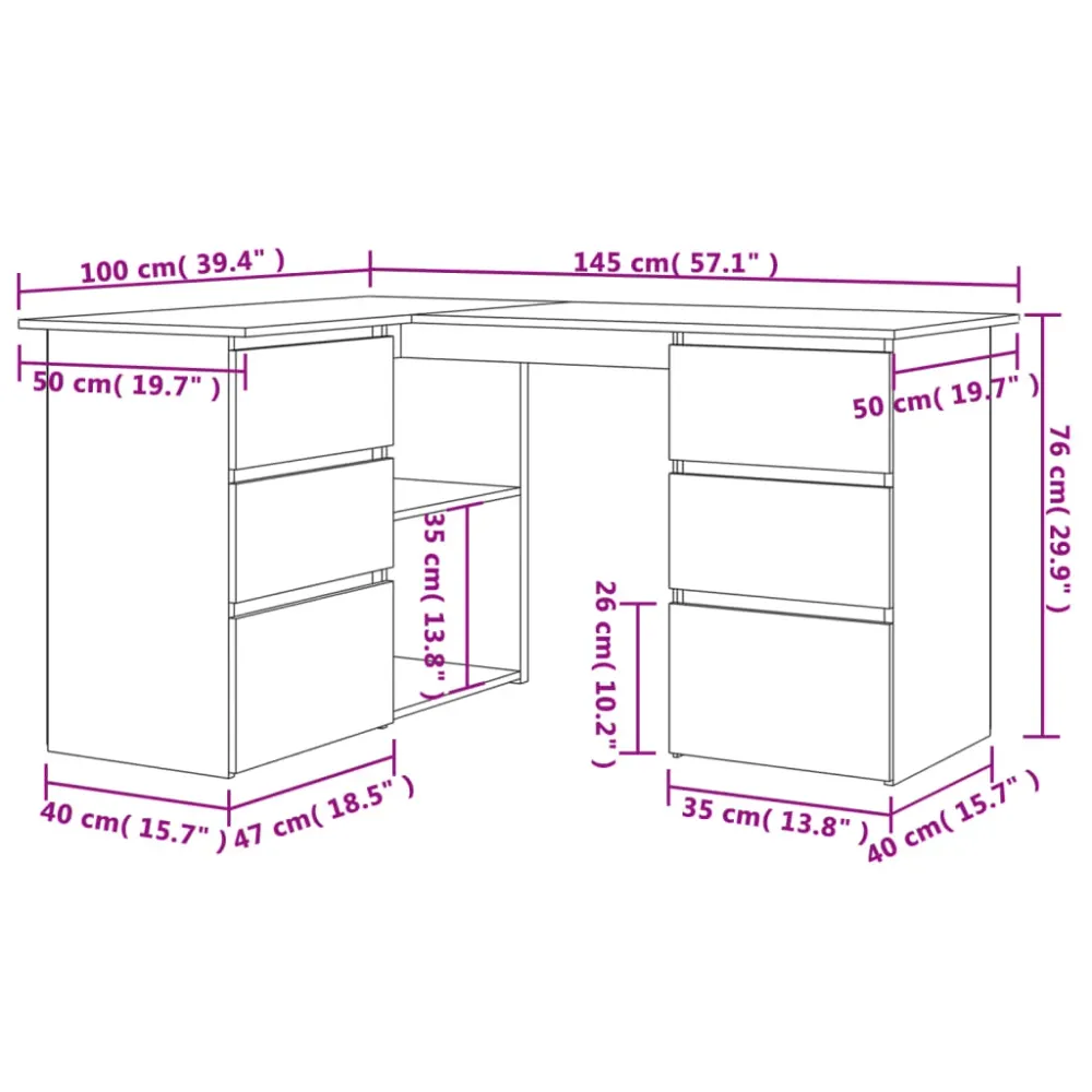 Surface de travail antidérapante Bureau table poste de travail meuble d'ordinateur informatique étude d'angle 145 x 100 x...