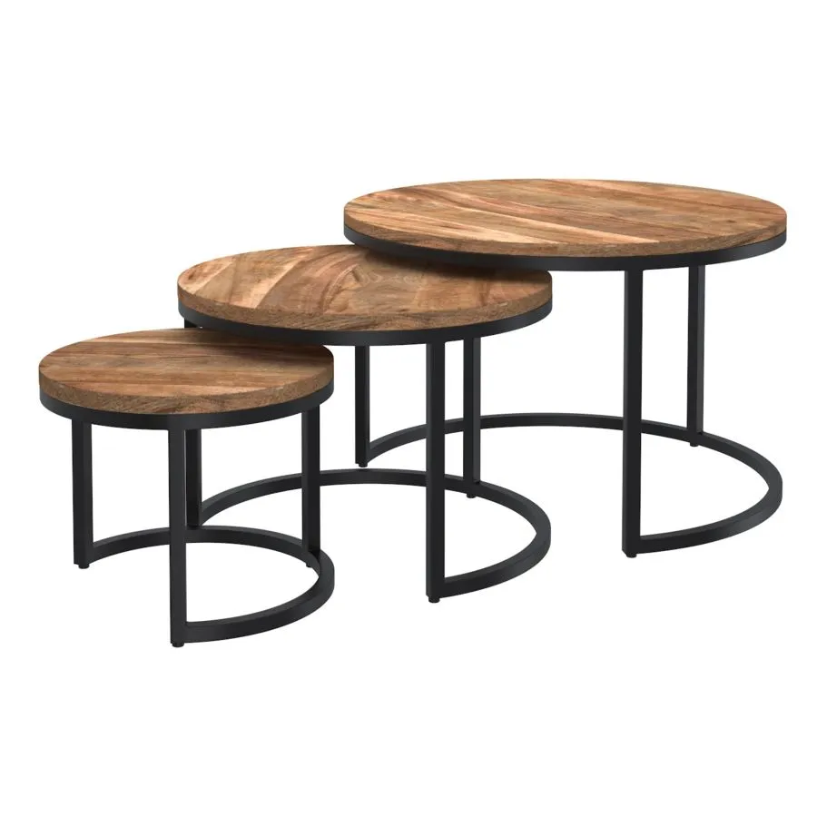 Surface de travail antidérapante Ensemble De Table Basse Darsh 3 PièCes En Naturel Et Noir