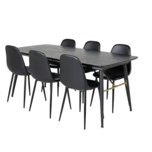 Surface de travail antidérapante Or fin ensemble table, table extensible longueur cm180 / 220 noir et 6 Polar chaises Simi...
