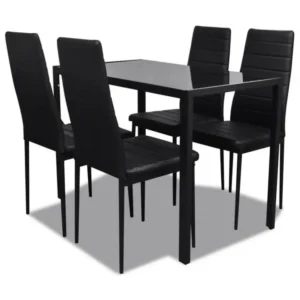 Surface de travail antidérapante Table laqué noir et 4 chaises simili noir Kuira