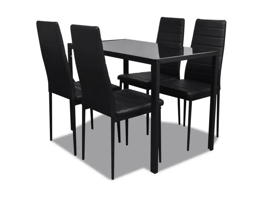 Surface de travail antidérapante Table laqué noir et 4 chaises simili noir Kuira