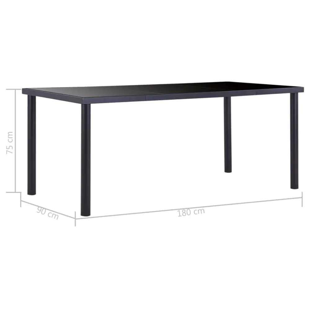Surface de travail antidérapante Table de salle à manger design novateur 180 x 90 x 75 cm verre trempé noir et métal DEC03...