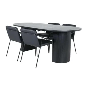 Table avec passe-câbles BiancaBL ensemble table, table noir et 4 Tvist chaises Similicuir PU noir.