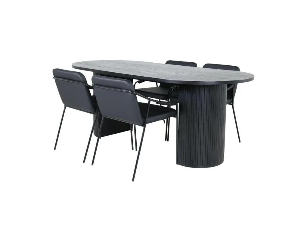 Table avec passe-câbles BiancaBL ensemble table, table noir et 4 Tvist chaises Similicuir PU noir.