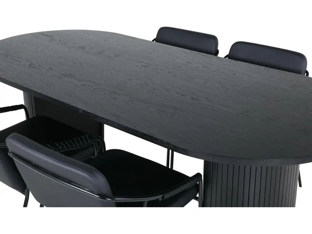 Table avec passe-câbles BiancaBL ensemble table, table noir et 4 Tvist chaises Similicuir PU noir.