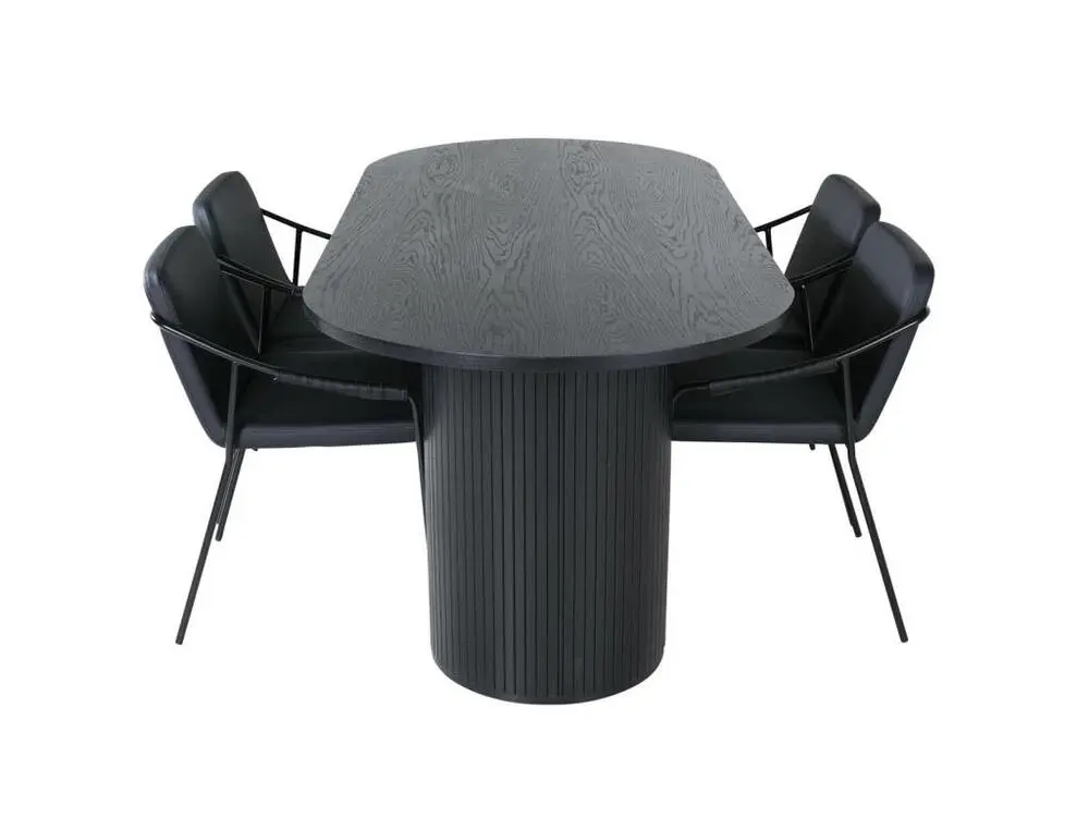 Table avec passe-câbles BiancaBL ensemble table, table noir et 4 Tvist chaises Similicuir PU noir.