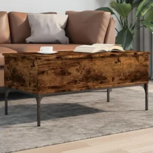 Table avec passe-câbles Table basse chêne fumé 100x50x45 cm bois d'ingénierie et métal