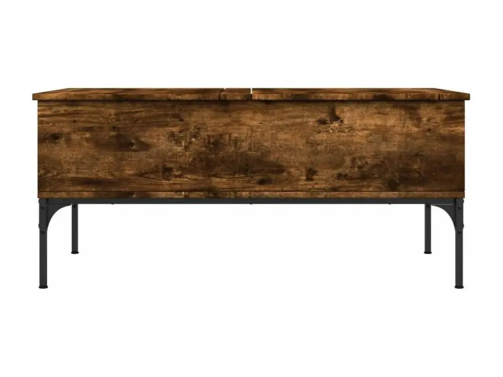 Table avec passe-câbles Table basse chêne fumé 100x50x45 cm bois d'ingénierie et métal