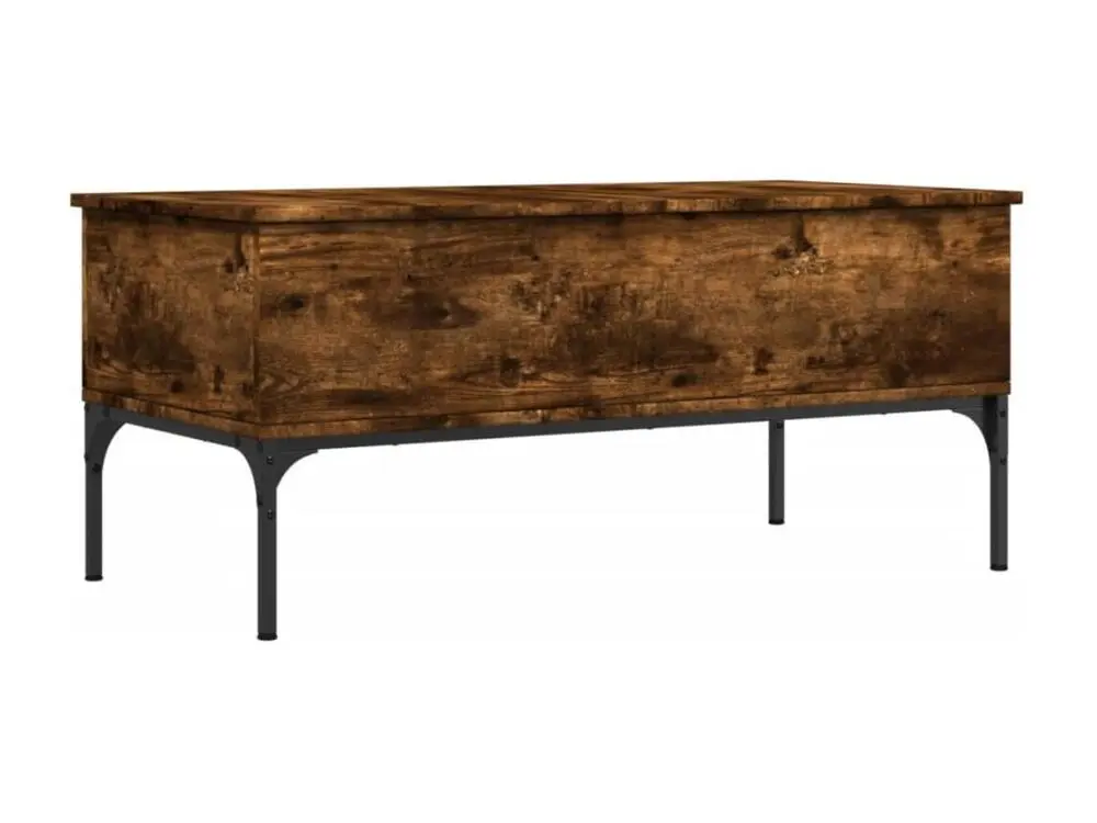 Table avec passe-câbles Table basse chêne fumé 100x50x45 cm bois d'ingénierie et métal