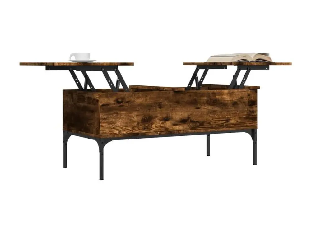 Table avec passe-câbles Table basse chêne fumé 100x50x45 cm bois d'ingénierie et métal