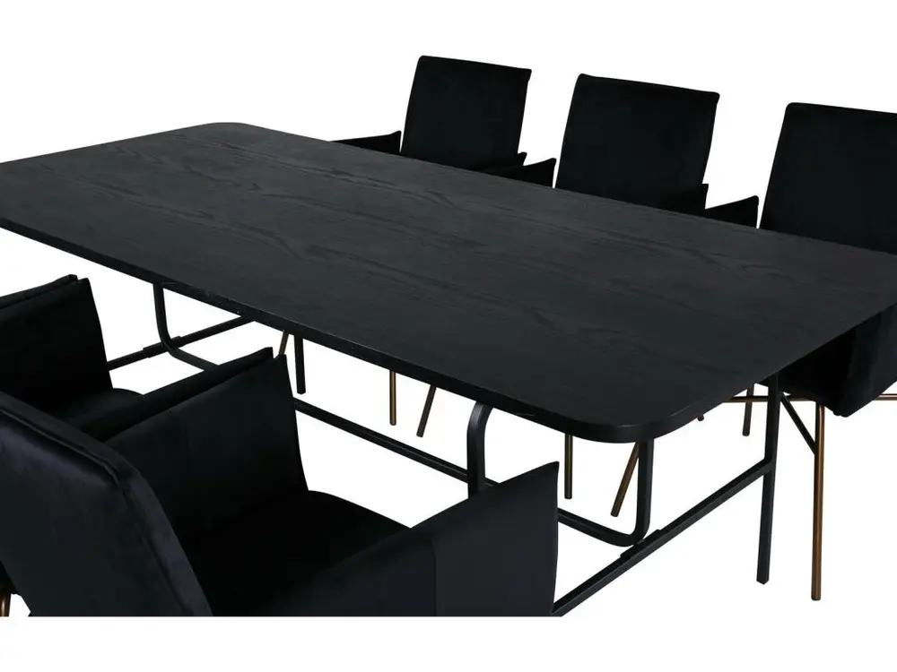 Table avec passe-câbles UnoBL ensemble table, table noir et 6 Pippi chaises Velours noir.