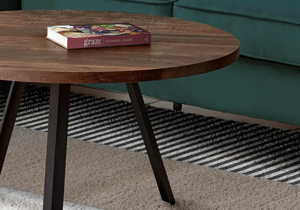 Table Basse - 36"Dia/Bois De RéCupéRation Brun/MéTal Noir pour configuration en L