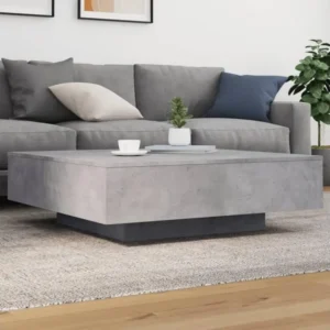 Table basse avec lumières LED gris béton 100x100x31 cm avec plateau en chêne massif