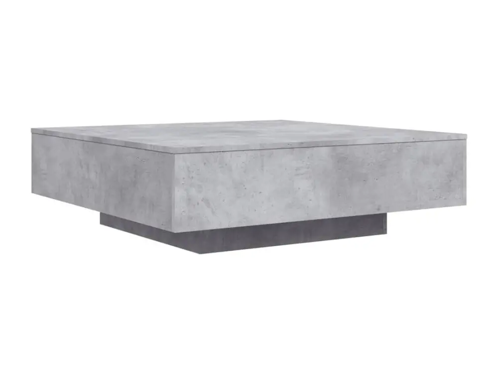 Table basse avec lumières LED gris béton 100x100x31 cm avec plateau en chêne massif