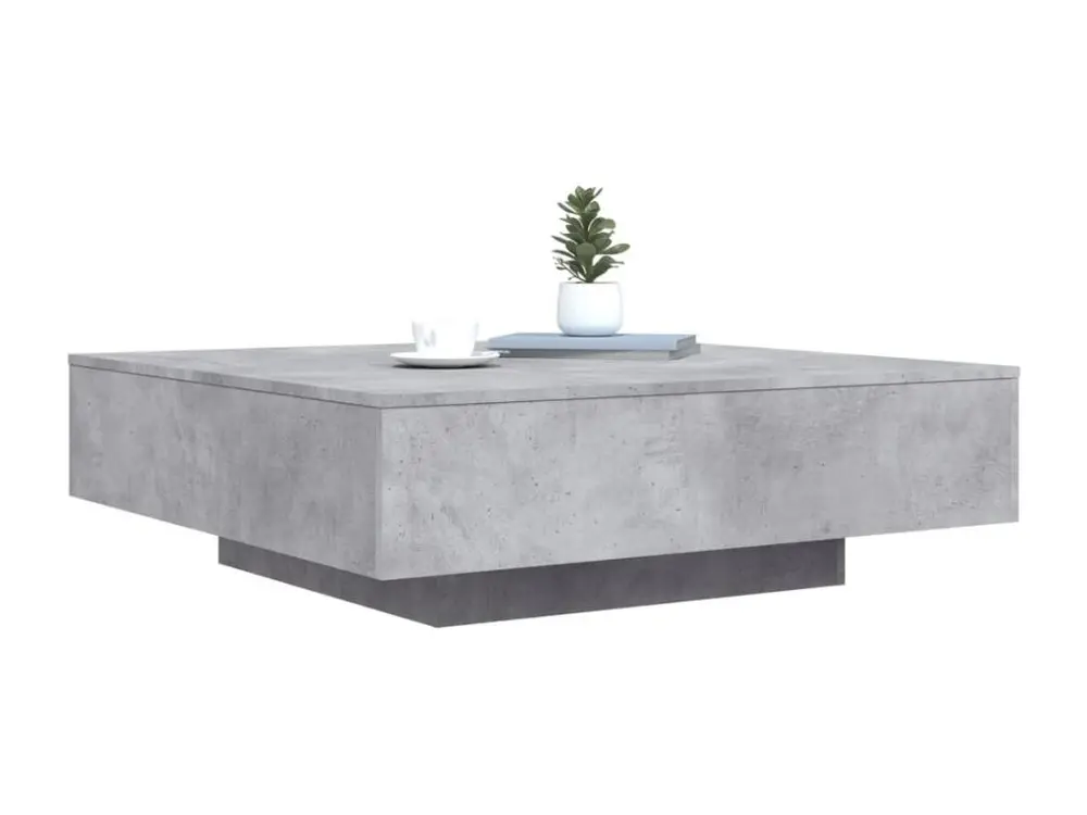 Table basse avec lumières LED gris béton 100x100x31 cm avec plateau en chêne massif