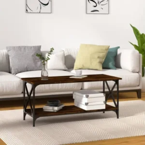 Table basse Chêne fumé 100x45x45 cm Bois d'ingénierie et fer avec Plateau en Stratifié