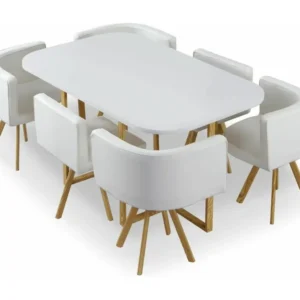 Table et chaises Oslo XL Blanc et Simili Blanc facile à monter