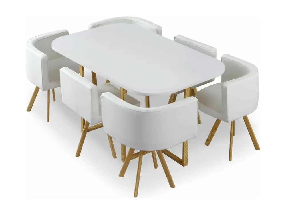 Table et chaises Oslo XL Blanc et Simili Blanc facile à monter