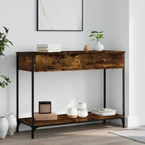 Table console chêne fumé 100x34,5x75 cm bois d'ingénierie avec tiroir à verrouillage