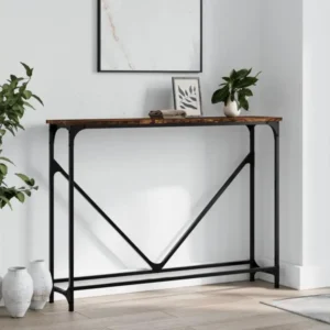 Table console chêne fumé 102x22,5x75 cm bois d'ingénierie avec plateau en chêne massif
