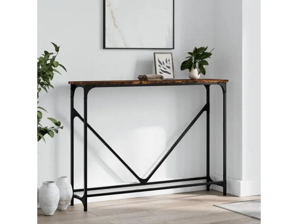 Table console chêne fumé 102x22,5x75 cm bois d'ingénierie avec plateau en chêne massif