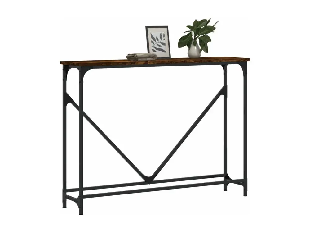 Table console chêne fumé 102x22,5x75 cm bois d'ingénierie avec plateau en chêne massif