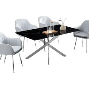 Table à manger jessica verre effet marbré noir 150x90cm - Hauteur Réglable