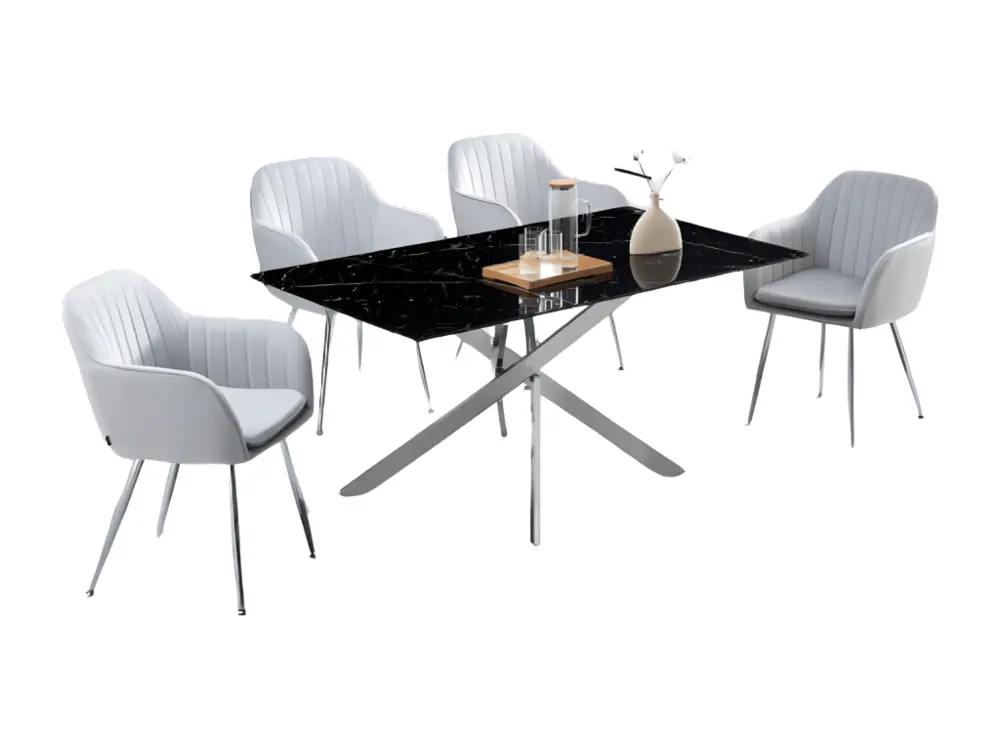 Table à manger jessica verre effet marbré noir 150x90cm - Hauteur Réglable
