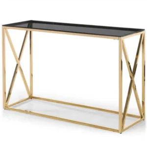 Table de Réunion Ergonomique Console Design en Verre "Gladis" 120cm Or & Noir