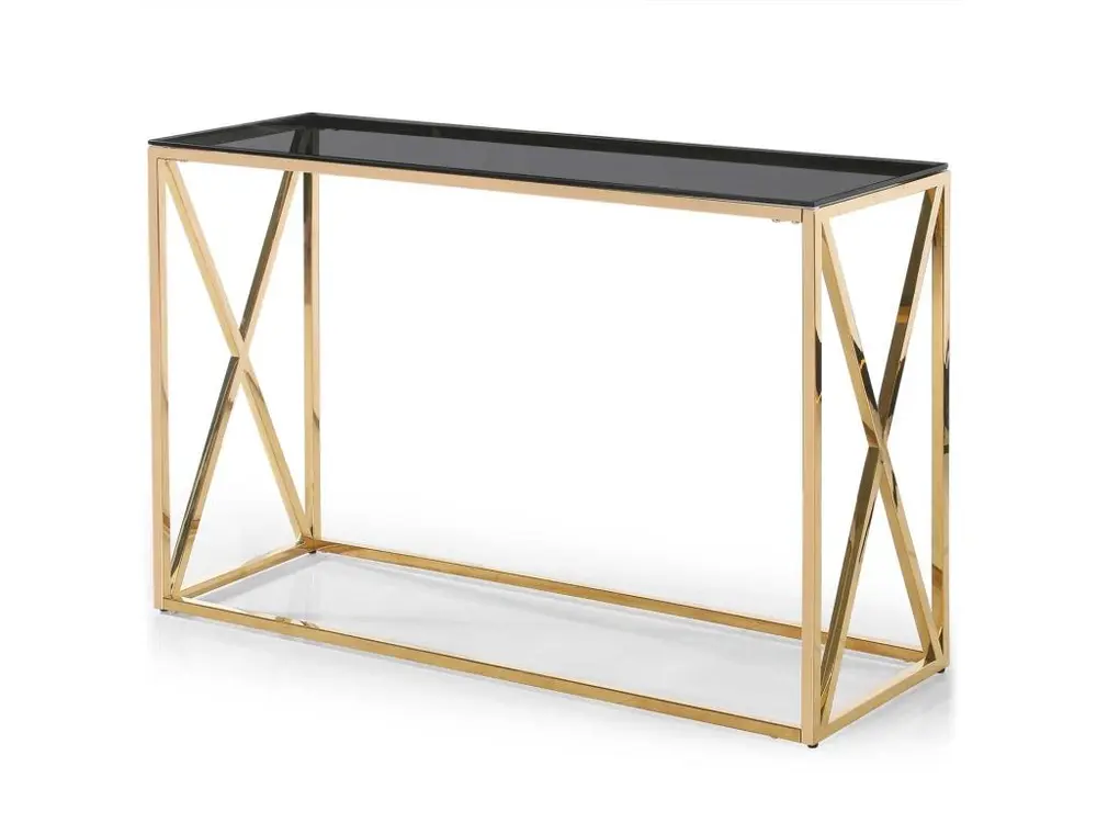 Table de Réunion Ergonomique Console Design en Verre "Gladis" 120cm Or & Noir