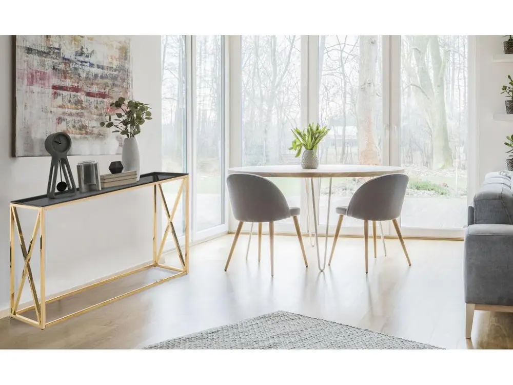 Table de Réunion Ergonomique Console Design en Verre "Gladis" 120cm Or & Noir