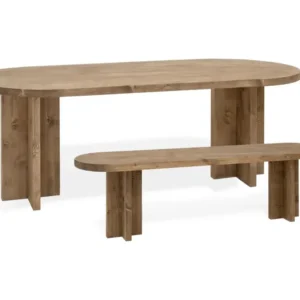 Table de travail modulable Ensemble table à manger ovale - banc en bois de sapin vieilli 160x75cm