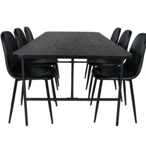 UnoBL ensemble table, table noir et 6 Polar chaises Similicuir PU noir. dimensions 120 x 60 cm
