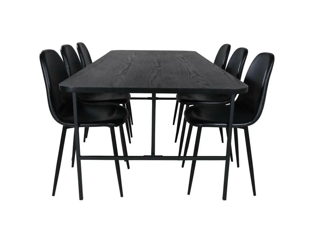 UnoBL ensemble table, table noir et 6 Polar chaises Similicuir PU noir. dimensions 120 x 60 cm