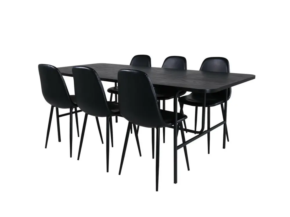 UnoBL ensemble table, table noir et 6 Polar chaises Similicuir PU noir. dimensions 120 x 60 cm