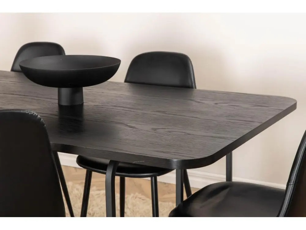 UnoBL ensemble table, table noir et 6 Polar chaises Similicuir PU noir. dimensions 120 x 60 cm