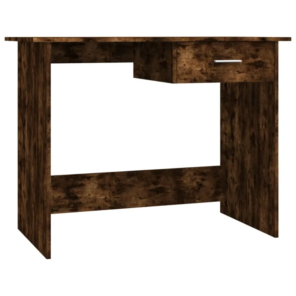 Bureau table poste de travail meuble d'ordinateur informatique étude chêne fumé 100 x 50 x 76 cm bois d'ingénierie brun 02...