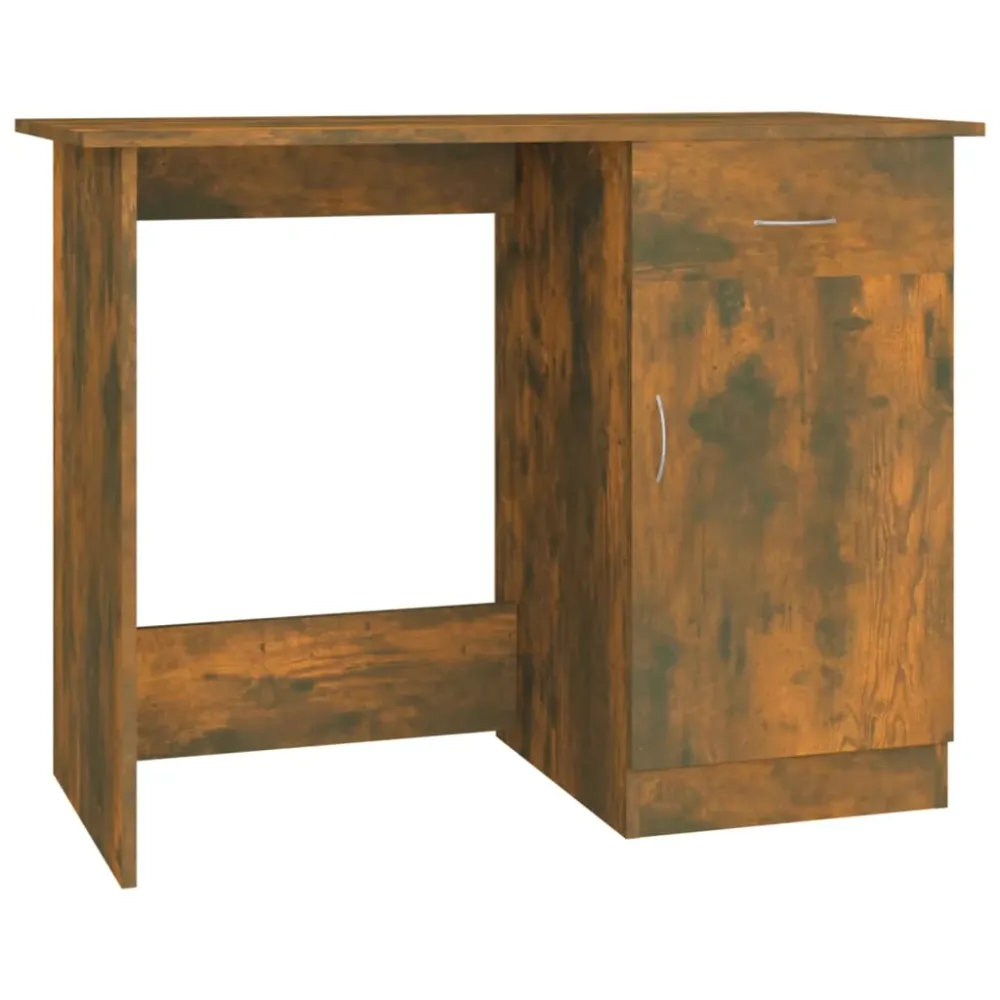 Bureau table poste de travail meuble d'ordinateur informatique étude chêne fumé 100 x 50 x 76 cm bois d'ingénierie brun 02...
