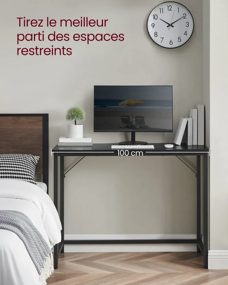 Bureau table poste de travail petite taille 100 x 50 x 75 cm pour bureau salon chambre assemblage élémentaire métal style...